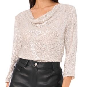 Vince Camuto Elegant Silver Sequin Women's Top